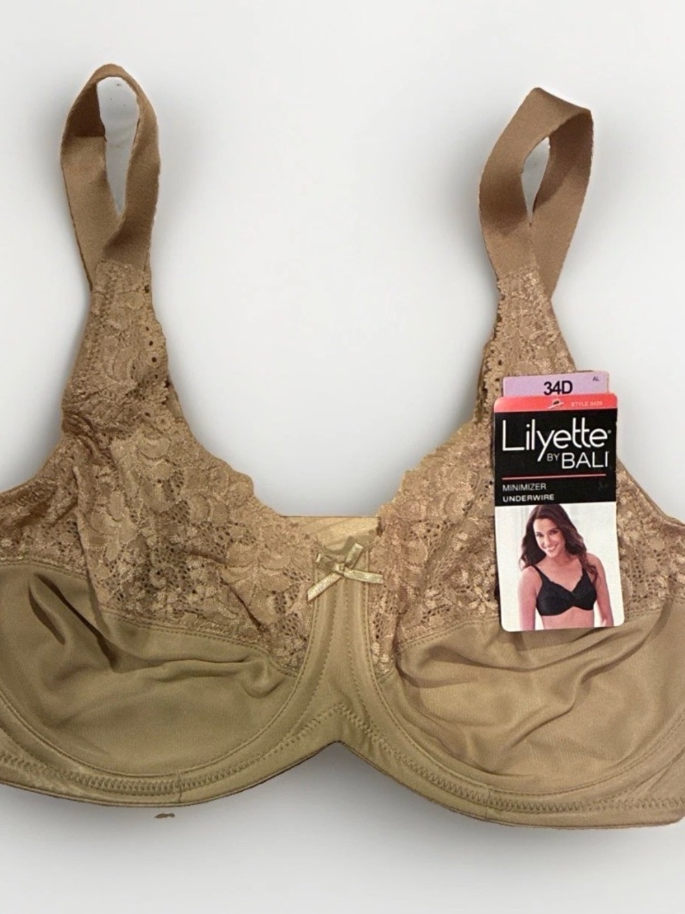 Lilyette by Bali Lace-Top Minimizer Bra — Tan